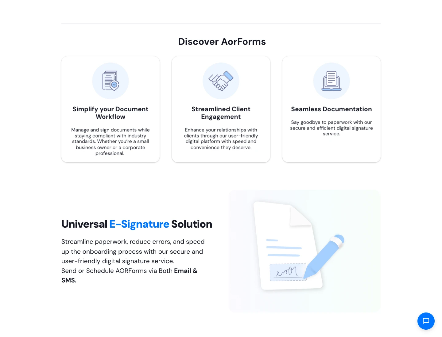 AorForms digital signing workflow and feature cards