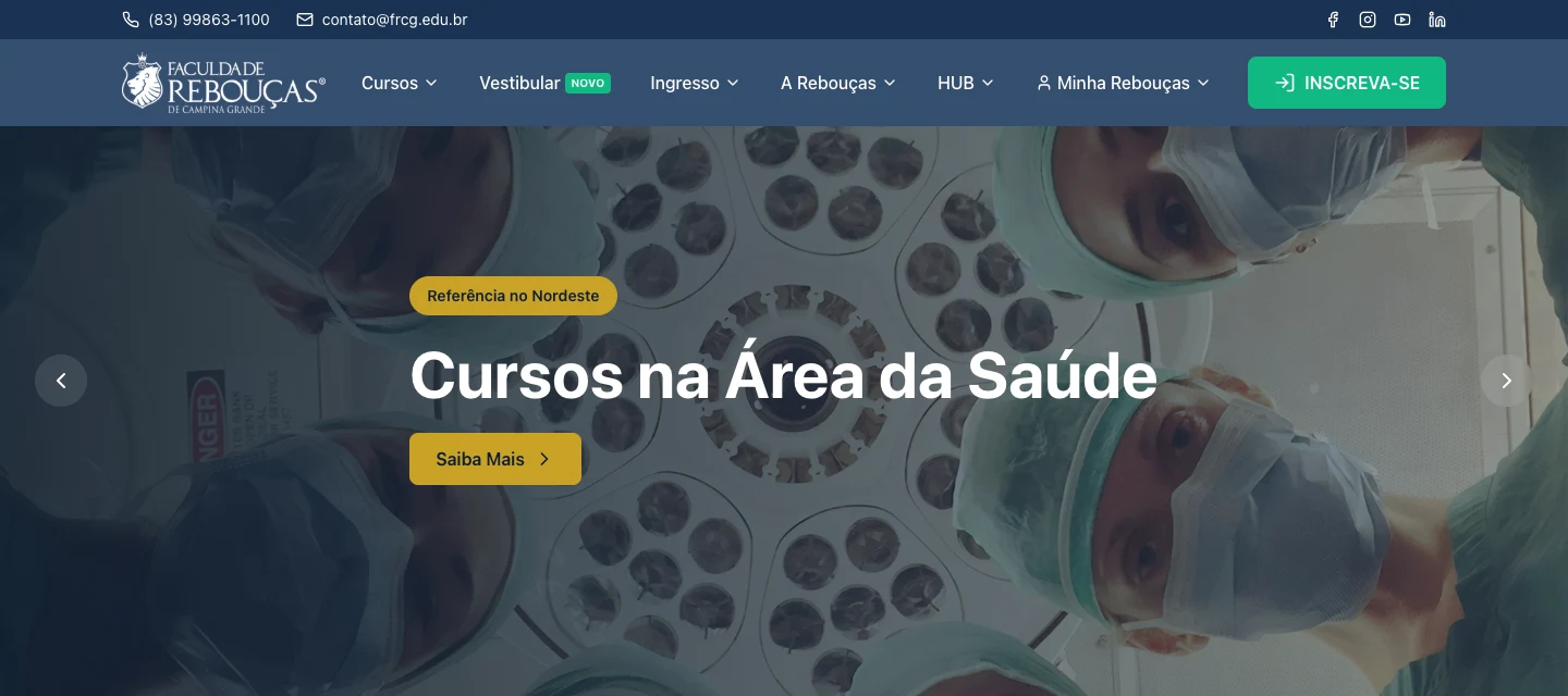 Faculdade Rebouças - Led website, portal, integration, and delivery improvements for FRCG's education ecosystem.